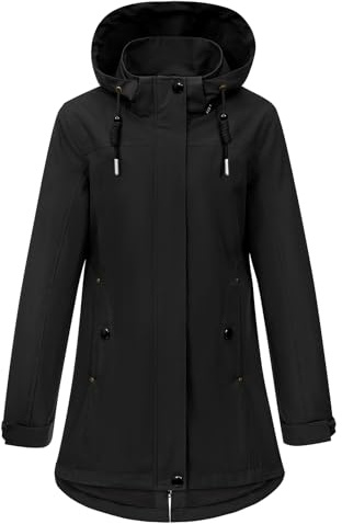 HEEKPEK Cappotto Mezza Stagione Donna Lungo Elegante Cappotti Primaverile Leggero Giacca Parka Antivento Casual Softshell Giacca con Cappuccio e Coulisse per Primavera Autunno