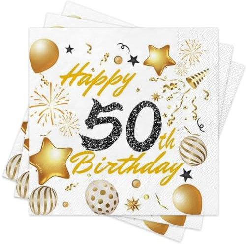 Servietten 50. Geburtstag Weiß Gold, 40 Stück 50 Geburtstagsdeko Servietten Mann Frau Geburtstag Party Feier Jubiläum Papierservietten Tischdekorationen