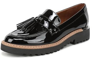 Franco Sarto Womens Carolynn Lug Sole Loafer with Tassel Detail, Black, 9