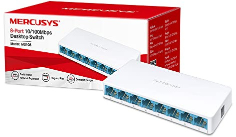 MERCUSYS 8-Port 10/100Mbps Desktop Ethernet Switch/Hub, Ultra-Compact Design, Plug & Play, no configuration required (MS108)
