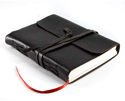 Journal en cuir fait main/Carnet de notes/Agenda quotidien relié pour homme et femme Papier non ligné, moyen, bloc-notes pour artiste, croquis (17,8 x 12,7 cm, Noir)