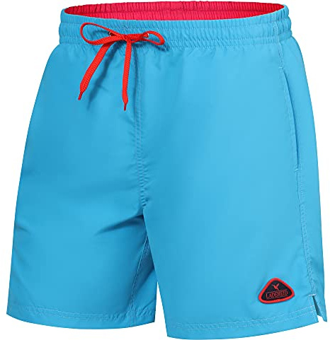 Ladeheid Badkläder för Män Strandshorts Badshorts LAZA1002 (Azure Blå Korall Röd, L)
