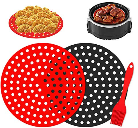 2 Stück Airfryer Liners Wiederverwendbare Luftfritteuse Einsätze Airfryer Zubehör Antihaft Luftfritiereinlagen Matten für Luftfritiergerät Luftfritteuse Matten(Runden)