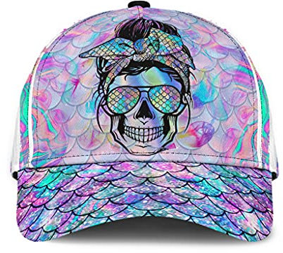 501 Baseball Kappen Meerjungfrau-Skala-Skelett-Schädel-Mädchen-Mutter-Prinzessin-Hologramm-Geschenkidee Unisex Baseball Cap Leicht Mode Baseball Kappe Mütze Für Kletter Outdoor