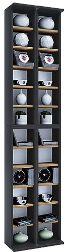 VCM trä CD-ställ hylla | CD-hylla med plats för 408 CD:ar eller 144 DVD-skivor eller 80 videor | mått: H 183 x B. 42 x T. 20 cm | Elegant CD/DVD-hylla | Blu ray hylla – Almera