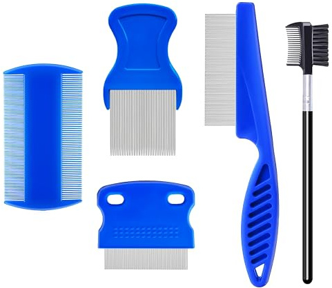 Jigfew 5 Pack Flea Lice Comb,Stainless Steel Dog Cat Grooming Combs With Rounded Teeth,Double-Sided Tear Stain Remover,Dematting Comb For Dogs Cats Ideal For All Types Of Small, Medium, Large Pets