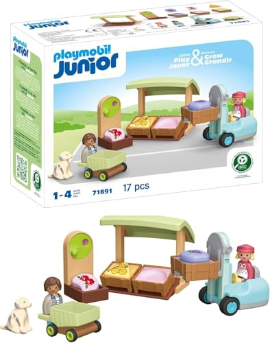 Playmobil Junior 71691 Mercatino biologico, inclusi carrello della spesa e casse impilabili, giocattolo sostenibile realizzato in plastica a base vegetale, giocattolo per bambini dai 12 mesi in su