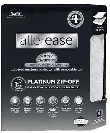 AllerEase Platinum Protège-Matelas imperméable avec Fermeture éclair à 360 degrés - Barrière Anti-allergènes - Équilibrage de la température - Dessus en Peluche Luxueux - Lavable en Machine - Blanc