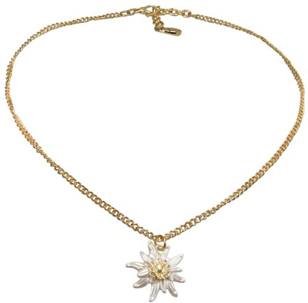 Alpenflüstern Metall-Trachtenkette Greta mit Strass-Edelweiß klein - Damen-Trachtenschmuck, Dirndlkette (antik-gold-farben) DHK273