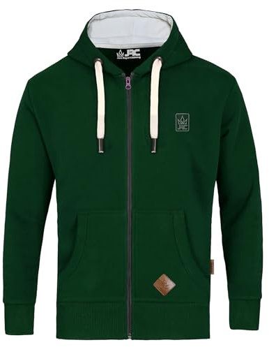 JRC Just Royal Clothing Mens Zipped Fleece Hoodies with Thermal Hood Inner, Casual Zip Up Hooded Sweatshirt Tops with Pockets (Bottle Green, L)