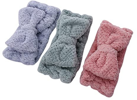 Baluue 3stücke Bade-stirnband Aus Fleece Haarreifen Mit Bowknot Design Haarband Für Gesicht Waschen Und Dusche Spa Kopfschmuck Elastisch