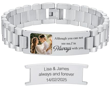 XUANPAI Armband mit Foto Armband Herren mit Gravur - Personalisiertes Partnerarmbänder mit Namen Bild Verstellbare Fotoarmband Fotogeschenk zum Geburtstag Jahrestag Weihnachten