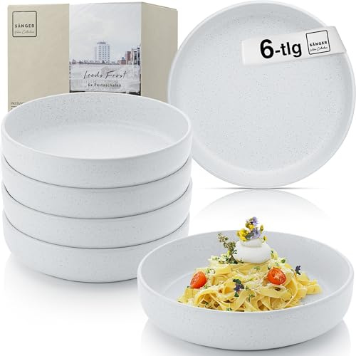 Sänger Leeds Frost | Pastaschalen 6 teilig, 6x Nudel Schalen aus Steingut, Schüssel Set spülmaschinenfest mikrowellenfest kratzfest, große Schüssel multifunktional hellgrau 850 ml | VALUE COLLECTION