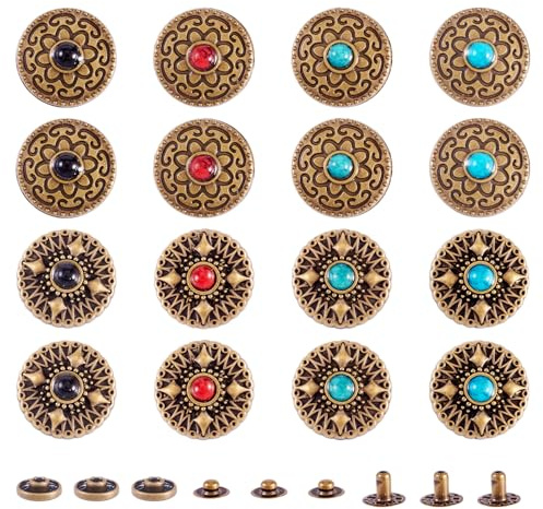 PandaHall - Set di 16 rivetti rapidi turchesi con bottoni a pressione, in bronzo anticato, rivetti decorativi per borse, scarpe, artigianato in pelle, vestiti, cinture