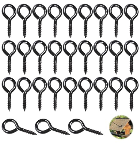 30 PCS Eyelet Screws, 30mm Eyed Screw Hook Self Tapping Screws, Heavy Duty Screw-In Tightening Ceiling Hook for Wind Chime Wood Fixing Wires Plants Bird Feeder String Lights Indoor Outdoor