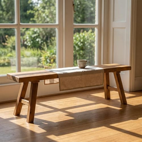 AYHARYLH Massivholz Bank Rustikal | Holzbank ohne Lehne als Sitzbank für Flur, Küche, Schlafzimmer, Esszimmer & Balkon | Bettbank & Deko Bank