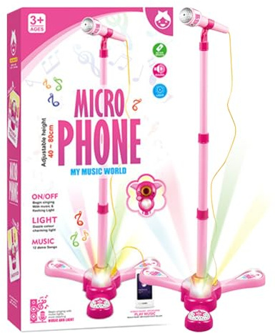 Micrófono infantil genérico de – juguetes de canto con soporte ajustable colorido y luz – pastillas de karaoke con retorno de voz, para niñas y niños