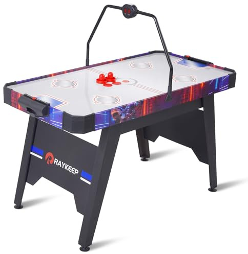 RAYKEEP Air Hockey Table, 54“ Indoor Hockey Game Table for Adults and Kids w/2 Pucks, 2 Pushers, Digital LED Overhead Scoreboard, Powerful 12V Motor for Game Room, Home, Office