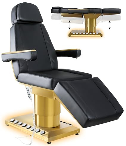 Elektrische Kosmetikliege mit 4Motoren, 35℃ Konstantheizung & LED, Höhenverstellung 4in1 via Fußsteuerung & Fernbedienung, 200KG Therapieliege Massageliege Tattooliege für SPA & Heimgebrauch (Schwarz)
