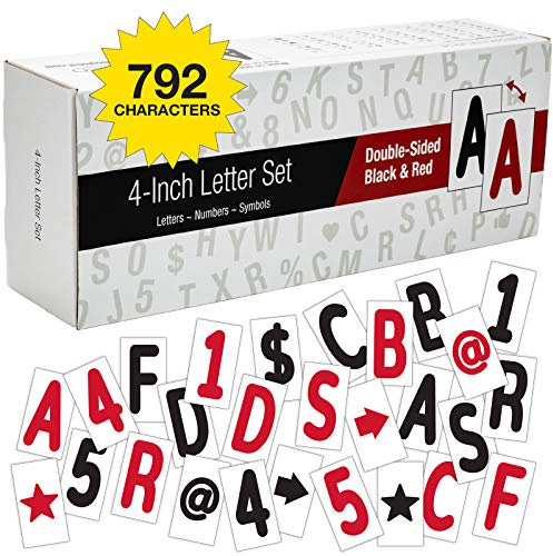 Excello Global Products Swinging Sign Letters: Includes 792 four inch Letters, Symbols, and Numbers for 24x36 Swinging Letter Board Sign. Double Sided with Black & Red Printing on Flexible White Plastic Panels.
