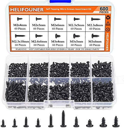 HELIFOUNER 600 Pieces M2 M2.3 M2.6 M3 Phillips Micro Laptop Repair Screws, Computer Pan Head Self-Tapping Screws, Electronic Mini Screws
