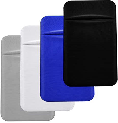 CKANDAY 4 Pack Cell Phone Card Holder with Adhesive Sticker for Back of Phone, Stretchy Fabric Card Sleeves ID Credit Card Pocket Stick On Wallet for Android Smartphones