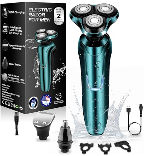 Electric Razor for Men Shavers for Men Electric Razor, 4 in 1 Dry Wet Waterproof Rotary Men's Face Shaver Razors, Cordless Face Shaver USB Rechargeable for Shaving Ideas Gift for Dad Husband
