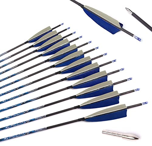 ACCMOS 800-Spine Flèche 28-Pouces Flèche Flèches Carbone Flèche Cible Flèche de Chasse Arc à Poulies Arc Recurve Adulte Jeunesse Tir à l’Arc Entraînement 12pcs Style1