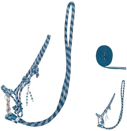 NETPROSHOP Longierzubehör Thunderbolt Longe Kappzaum Gurt Halfter Blau-Weiss für Mini Shetty Pony, Groesse:Pony, Farbe:Knotenhalfter
