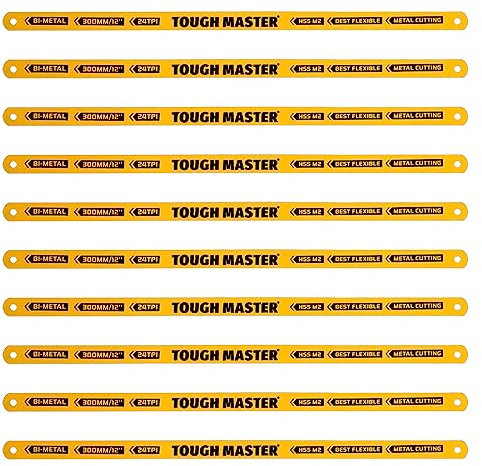 TOUGH MASTER 12 24TPI Bi-Metal Hacksaw Blades, Pack of 10 for Metal, Wood, Plastic