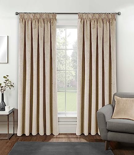 Enhanced Living Oxford Premium Velvet Cream Blackout Curtains for Curtains for Bedroom - Supersoft Tape Top Curtains - 90x90 inch (229x229 cm) - 2 x Curtain Panels