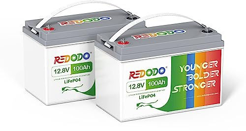 Redodo 12V 100Ah(2 Pack) Batterie Lithium 1280Wh Batterie LiFePO4 Plus 101% d'Energie Utilisable 4000-15000 Cycles Profond pour Caravanes/Bateaux/Camping-Cars/Maison Solaire/Hors-Réseau