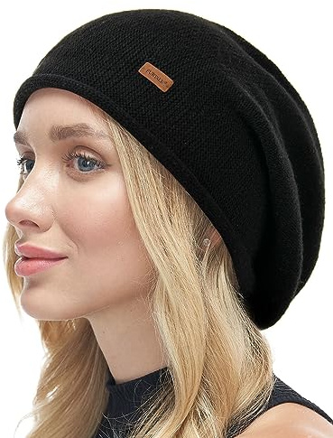 FURTALK Damen Slouchy Beanie Winter Mütze Weich Warm Strickmütze Gestrickt Wintermütze Schwarz