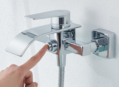Kelleria Rubinetto per Vasca da Bagno a Cascata, Monocomando Miscelatore in Ottone con Interruttore di Pressione, Cromato