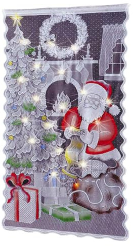 Atyhao LED-Licht-Weihnachts-Spitzenvorhänge, Weihnachtsmann, Halb Verdunkelnd, für Wohnzimmer, Schlafzimmer, Heimdekoration (Weiß)