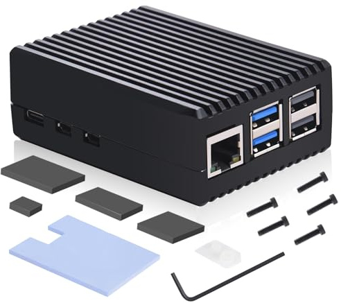 GeeekPi Armor Case für Raspberry Pi 5, Alu-Gehäuse mit passiver Kühlung & großem Westen-Wärmeleitpad (doppelseitig), CNC-gefräst, lüfterlos, für Raspberry Pi 4GB/8GB/16GB
