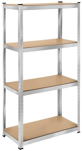 tectake® Étagère Garage Étagère Charge Lourde Meuble de Rangement modulable en métal 4 tablettes 160x80x40 cm Max. 320 kg pour Rangement Outils Atelier pneus buanderie Garde Manger