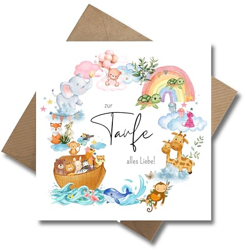 WBdesignz bezaubernde Taufkarte mit Umschlag - Liebevolle Glückwunsch Karte zur heiligen Taufe - Süße bunte Geschenkkarte für Täufling Mädchen Jungen Eltern Paten (125 x 125 mm)