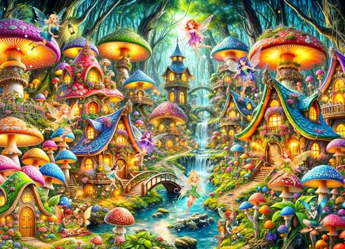 Vermont Christmas Company – Puzzle de fées aux Champignons de 1000 pièces – Puzzles de fées pour Adultes et familles – Pièces entièrement emboîtables et de Forme aléatoire – 67 x 49 1/4 cm
