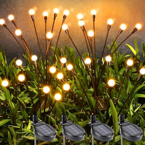 Tierwarf Firefly Solarlampen für Außen Garten, 4 Stücke wasserdicht Solar Glühwürmchen mit 8 LED, für Garten Rasen Hinterhof Terrasse Party Hochzeitsdeko, weiß