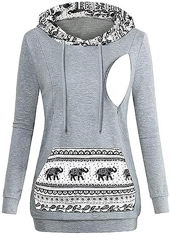 Duohropke Maternité Pull à capuche pour femme - Période d'allaitement - Manches longues - Pull d'allaitement - Automne - Hiver - Allaitement - Pull d'allaitement - Sweat-shirt à capuche avec poches