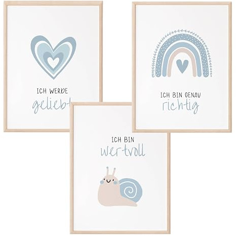 Mutzauber® Poster Affirmationsposter A4 Kinderzimmer Jungen Mädchen Bilder Kinderzimmer Motivation Bär Tiere Kinder Kindergarten verschiedene Motive Wandposter (A4 Schnecke blau)