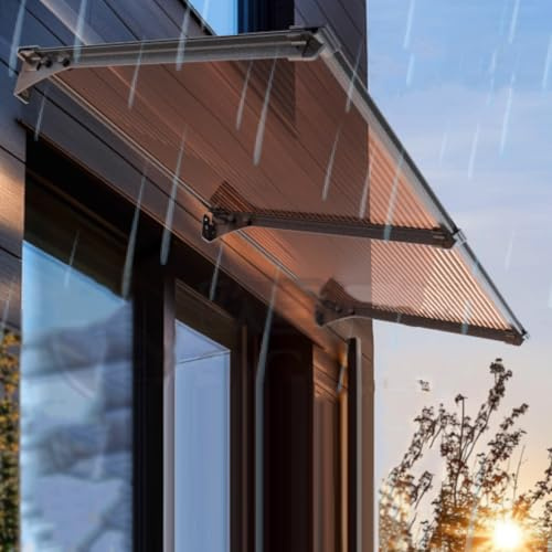 Marquise Solaire Abri en Aluminium,Auvent de Porte et Fenêtres,Auvent Marquise pour Porche Extérieur,d'Entrée Résistante Toit Abri Contre la Pluie et UV,Style Moderne (Brown,50x80cm/20 x31)