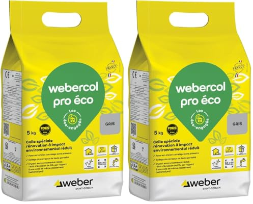 Weber Colle carrelage, gris spéciale renovation, 5kg, prête à l'emploi, WEBERCOL PRO ECO, Impact environnemental réduit (Lot de 2)