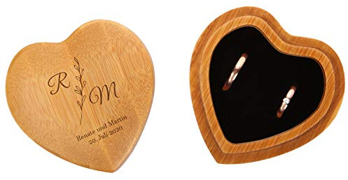 FORYOU24 Ringkissen als Herz aus Holz mit Gravur zur Hochzeit Motiv 04 hell - Ring Schatulle mit Deckel personalisiert, Namen und Datum, Holz Ringbox zur Trauung oder Verlobung, Ringträger