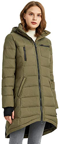 Orolay Chaqueta Mujer Invierno Abrigo de Plumón con Capucha para Mujer de Longitud Media Ejercito Verde L