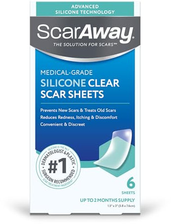 ScarAway Clear Silicone Scar Sheets, White, 6 Count