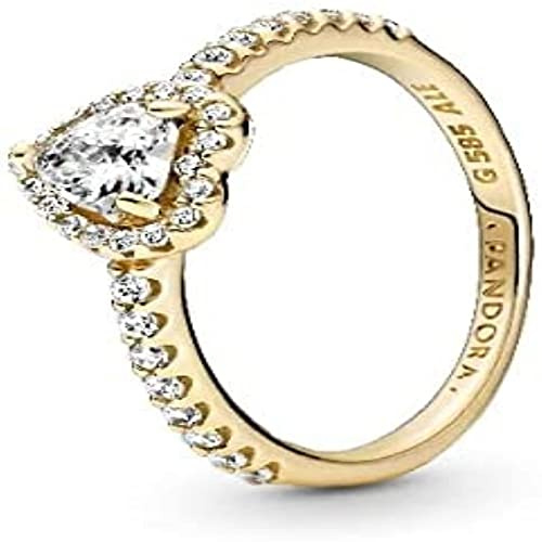 PANDORA Damen Ring Erhöhtes Herz 14k Gold, Zirkonia 159139C01 50