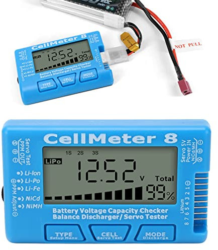 Tester Batteria, Tester Batteria Agli Ioni di Litio Tester Batteria LiPo Tester capacità Batteria Digitale Rilevatore Tester Scaricatore Bilanciamento Batteria Servo Tester per (Blu)