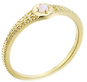 Ayoiow Ringe Damen Nickelfrei, Goldring Damen 750 Echtgold mit Rund Opal Ring Blau Vintage Sonne Größe 62 (19.7)